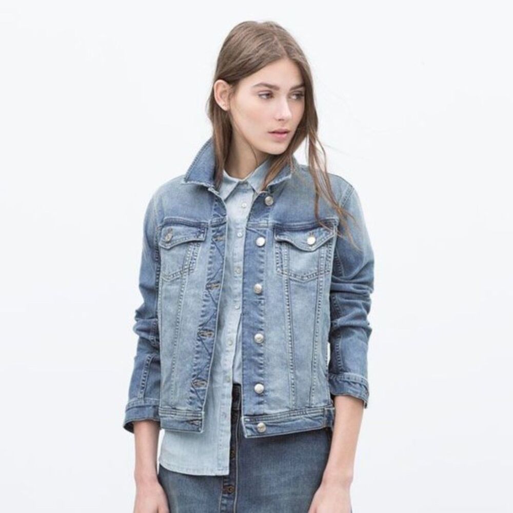 ZARA Z1975 Faded Distressed Denim Jacket Large